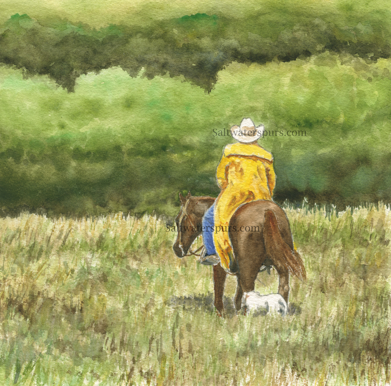 Cowboy, cow, Boy, dog, ranch, horse, rain, new artwork